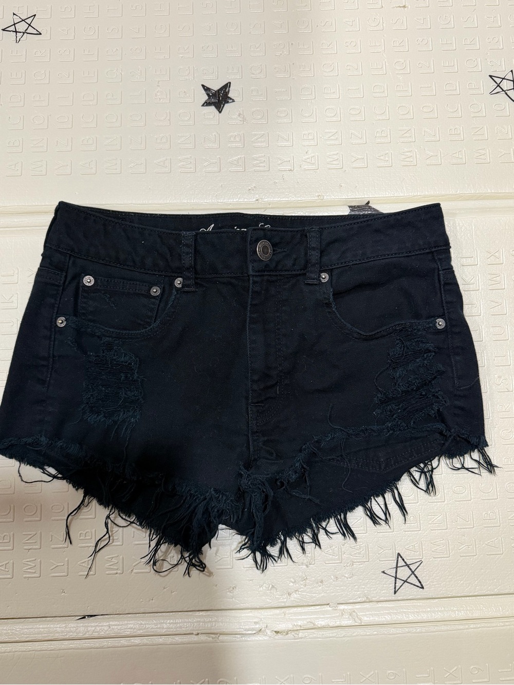 American Eagle Outfitters Black Distressed Frayed Denim Shorts